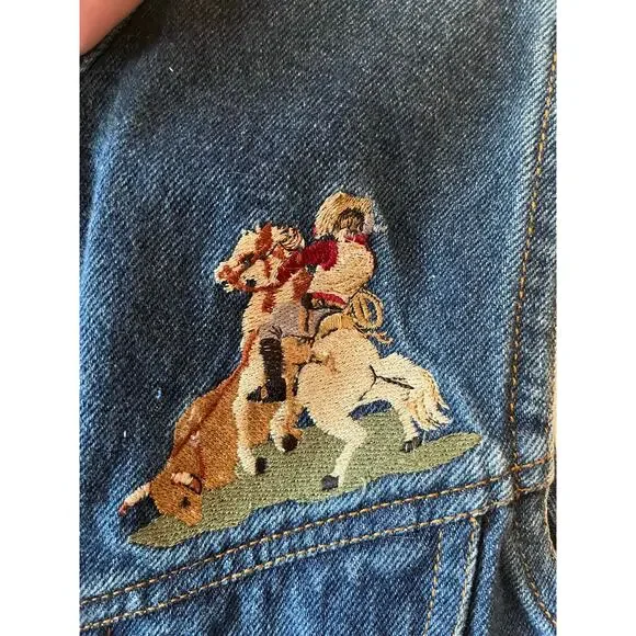 Vintage Denim Embroidered Horse Vest Sz S - Picture 3 of 6